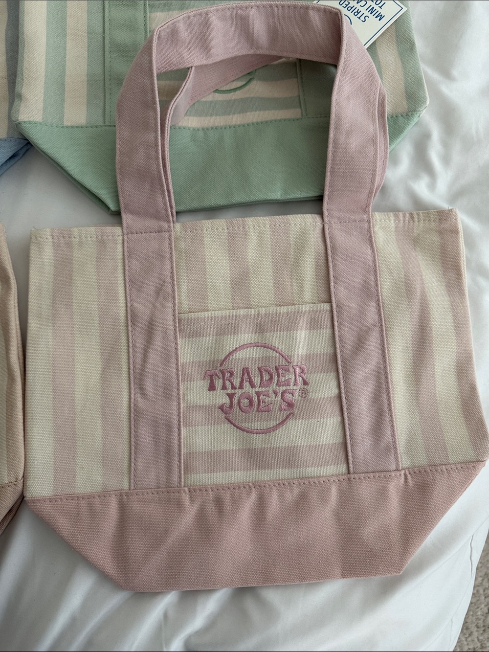 Trader Joe’s Pastel Striped Canvas Tote - Pink, Blue, Green, Beige (all 4 bags) - Picture 4 of 6